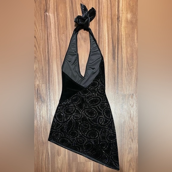 3 Wishes Black Sparkle Asymmetrical Halter Sexy Club Dress - XS - Picture 2 of 2